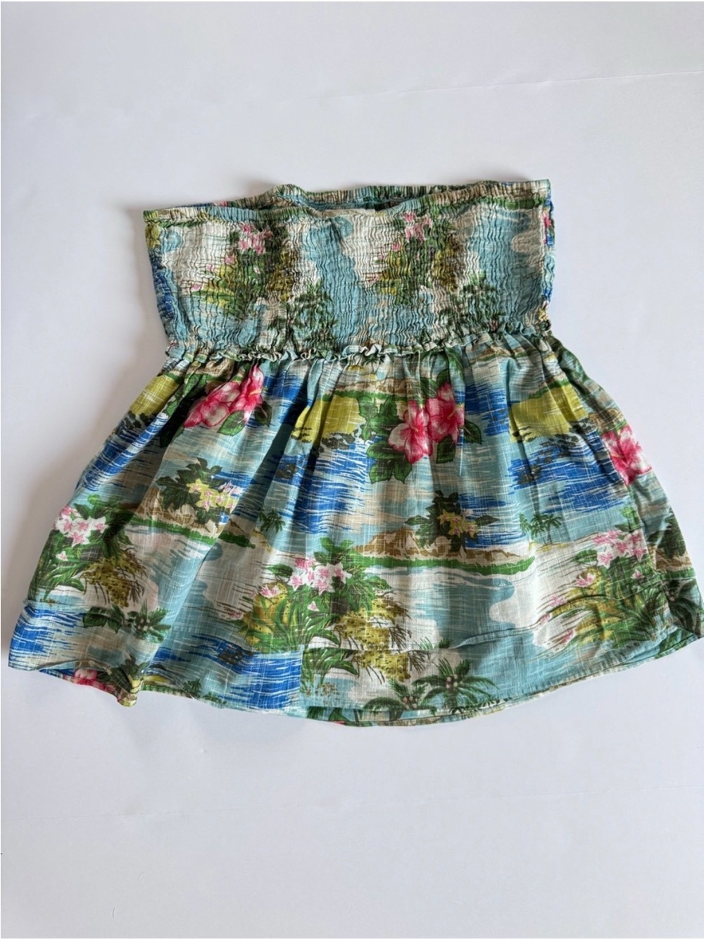 Mossimo Supply Co. Blue, Green & Pink Tropical Strapless Top,Size Large - Picture 3 of 6